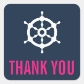 ネイビーブルーとホットピンク航海のサンキューステッカー スクエアシール (正面)