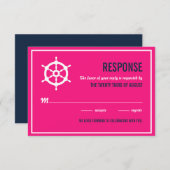 ネイビーブルーとホットピ航海のンク結婚ズ 出欠カード (正面/裏面)