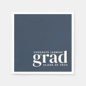 ネイビーブルーとホワイトおめでとう大学院学年 スタンダードカクテルナプキン (正面)