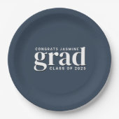 ネイビーブルーとホワイトおめでとう学年卒業 ペーパープレート (正面)