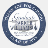 ネイビーブルーとホワイトにブラシを付けて卒業 ラウンドシール (正面)