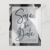 ネイビーブルーとホワイトのオーバーレイ|写真保存日 案内ポストカード (正面)