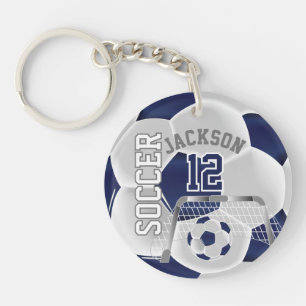 ネイビーブルーとホワイトのサッカーボール ⚽ キーホルダー