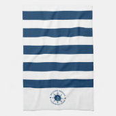 ネイビーブルーとホワイトのステアリングホワイトとボートいかり キッチンタオル (縦)