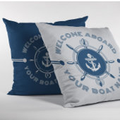 ネイビーブルーとホワイトのステアリングホワイトとボートいかり クッション