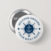 ネイビーブルーとホワイトのステアリングホワイトとボートいかり 缶バッジ (正面&裏面)