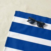 ネイビーブルーとホワイトのストライプにゴールドのアンカー ビーチタオル (インサイチュ)