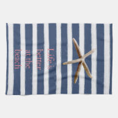 ネイビーブルーとホワイトのストライプヒトデ キッチンタオル (横)