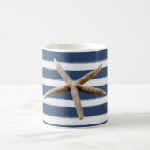 ネイビーブルーとホワイトのストライプヒトデ コーヒーマグカップ (中央)