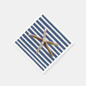 ネイビーブルーとホワイトのストライプヒトデ スタンダードカクテルナプキン (角)
