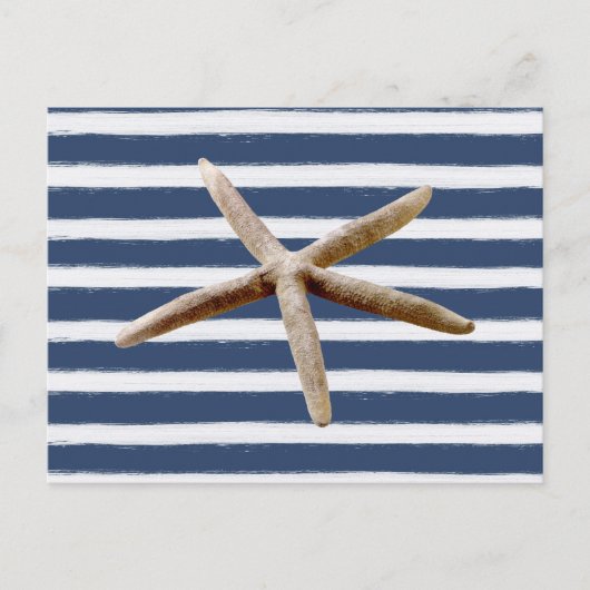 ネイビーブルーとホワイトのストライプヒトデ ポストカード (正面)