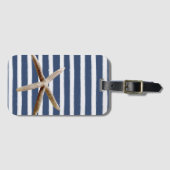 ネイビーブルーとホワイトのストライプヒトデ ラゲッジタグ (正面横)