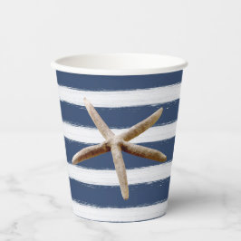 ネイビーブルーとホワイトのストライプヒトデ 紙コップ