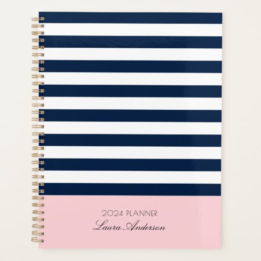 ネイビーブルーとホワイトのストライププランナー プランナー手帳 (正面)