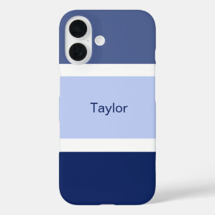 ネイビーブルーとホワイトのストライプ カスタマイズ iPhone 16ケース