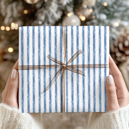 ネイビーブルーとホワイトのストライプ コーストアルクリスマス ラッピングペーパー