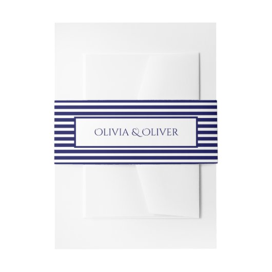ネイビーブルーとホワイトのストライプ - ベリーバンド 招待状ベリーバンド (正面例)
