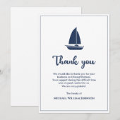 ネイビーブルーとホワイトのセーリングボート葬儀 サンキューカード (正面/裏面)