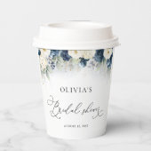 ネイビーブルーとホワイトのバラの ブライダルシャワー ペーパーカップ (裏面)