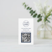 ネイビーブルーとホワイトのビジネスレビューカード エンクロージャーカード (スタンド正面)