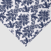 ネイビーブルーとホワイトのフローラダマスパターン 薄葉紙 (詳細)