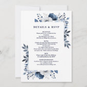 ネイビーブルーとホワイトのフローラ結婚すべて 招待状 (裏面)