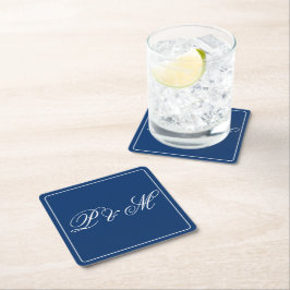 ネイビーブルーとホワイトのミニマリストなマリンテイストの結婚式 スクエアペーパーコースター