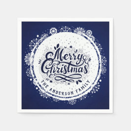 ネイビーブルーとホワイトのミニマルでエレガントなメリークリスマス スタンダードカクテルナプキン