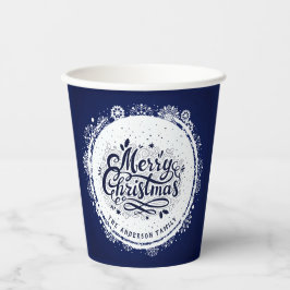 ネイビーブルーとホワイトのミニマルでエレガントなメリークリスマス 紙コップ