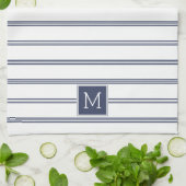 ネイビーブルーとホワイトのモダンストライプ キッチンタオル (折り畳み)