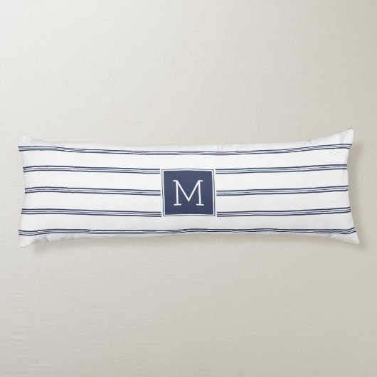 ネイビーブルーとホワイトのモダンストライプ ボディピロー (裏面)
