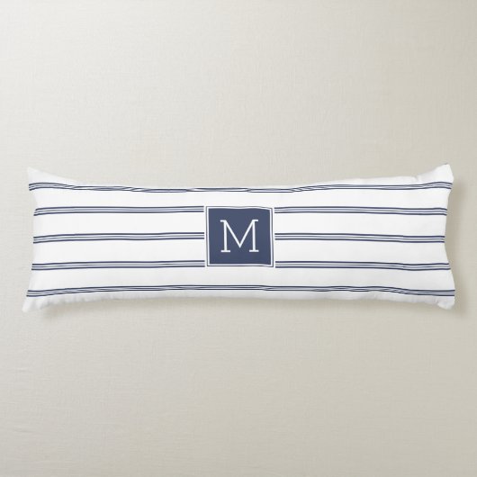 ネイビーブルーとホワイトのモダンストライプ ボディピロー (正面)