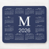 ネイビーブルーとホワイトのモノグラム 2026年カレンダー マウスパッド (正面)