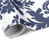 ネイビーブルーとホワイトのヴィンテージフローラダマスク ラッピングペーパー (ロールコーナー)