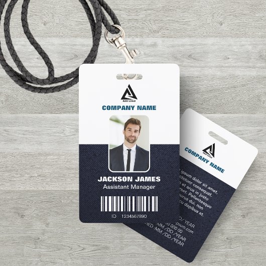ネイビーブルーとホワイトの会社セキュリティIDカード バッジ