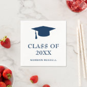 ネイビーブルーとホワイトの卒業キャップクラス スタンダードカクテルナプキン (インサイチュ)