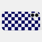ネイビーブルーとホワイトの市松模様 iPhoneケース (裏面横)