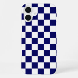 ネイビーブルーとホワイトの市松模様 iPhone 16 PLUSケース