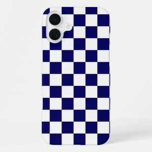 ネイビーブルーとホワイトの市松模様 iPhone 16 PLUSケース