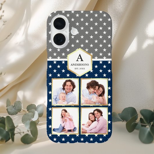 ネイビーブルーとホワイトの星柄フォトコラージュ Case-Mate iPhoneケース