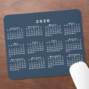 ネイビーブルーとホワイトの2026年カレンダー マウスパッド