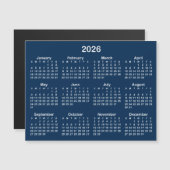 ネイビーブルーとホワイトの2026年マグネットカレンダー (正面/裏面)