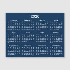 ネイビーブルーとホワイトの2026年マグネットカレンダー