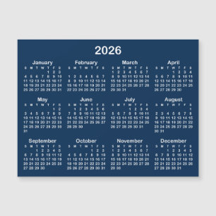 ネイビーブルーとホワイトの2026年マグネットカレンダー