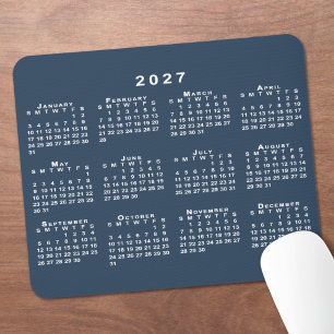 ネイビーブルーとホワイトの2027年カレンダー マウスパッド