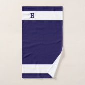 ネイビーブルーとホワイトのHモノグラム バスタオルセット (ハンドタオル)