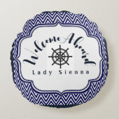 ネイビーブルーとホワイトをカスタマイズして船舶用ホイールを装備 ラウンドクッション (正面)