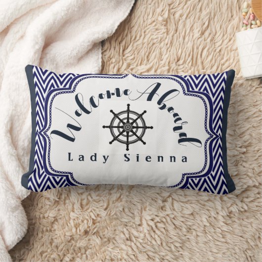 ネイビーブルーとホワイトをカスタマイズして船舶用ホイールを装備 ランバークッション (ブランケット)