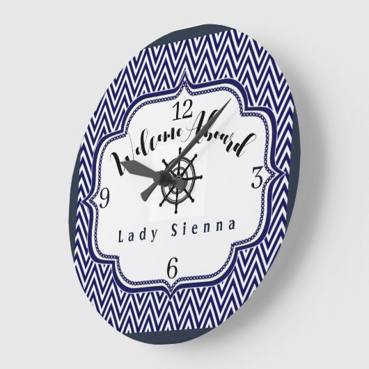 ネイビーブルーとホワイトをカスタマイズして船舶用ホイールを装備 ラージ壁時計 (傾斜)
