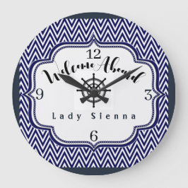 ネイビーブルーとホワイトをカスタマイズして船舶用ホイールを装備 ラージ壁時計